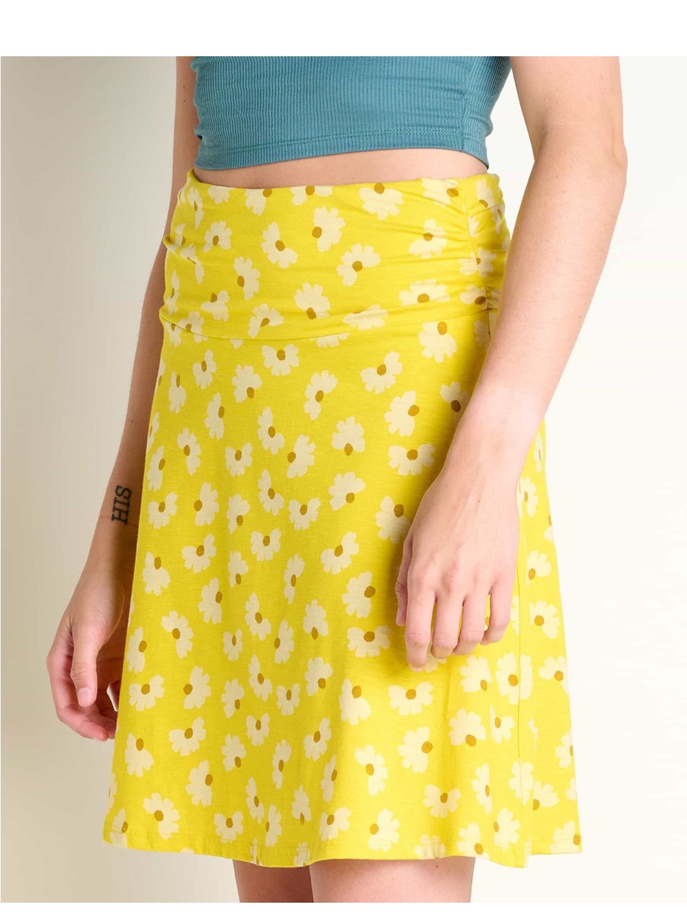 Toad&Co Yellow Floral  Organic Cotton Blend Chaka Skirt, Size Medium